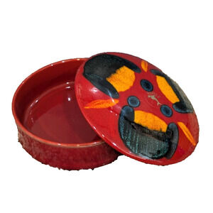 Poole Pottery Trinket Box Volcano Red England Cover Porcelain 40s